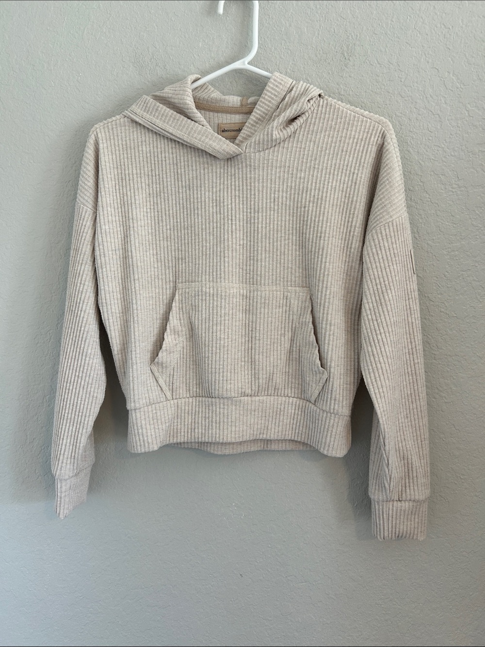 abercrombie kids beige ribbed hoodie